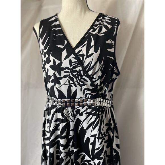 NY Collection Women's Large Dress Floral Black/White Sleeveless Sheath Cocktail - Picture 2 of 7